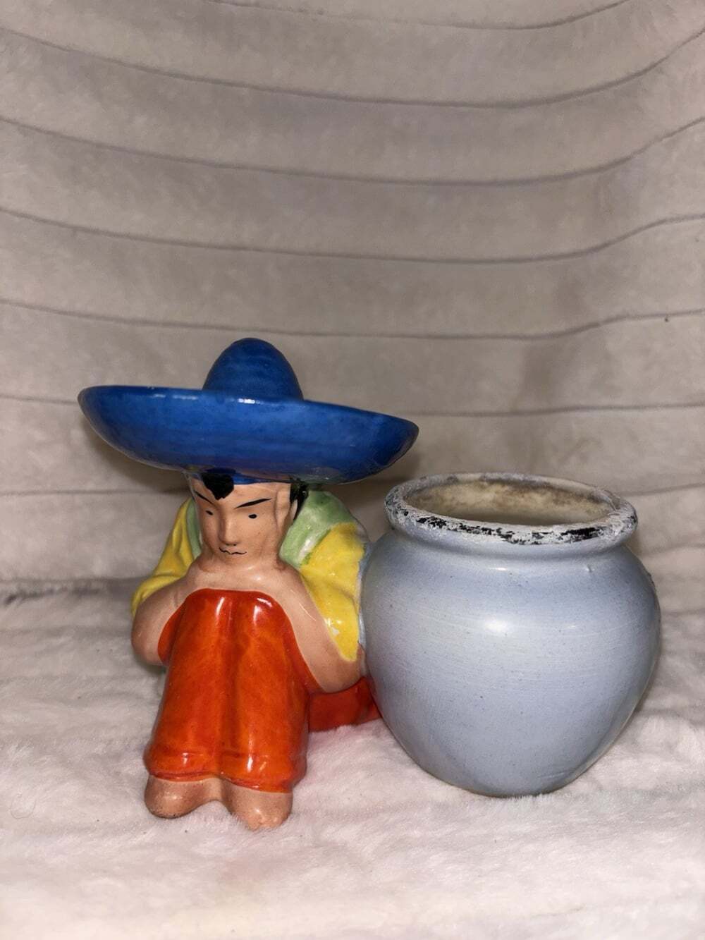 Vintage Occupied Japan Mexican Siesta Man Ceramic Planter Sombrero Pottery Vase